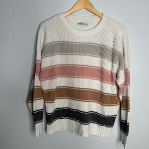 Hollister Women's Ripped Knit Multi‎ Striped Pullover Crew Neck Sweater Size S